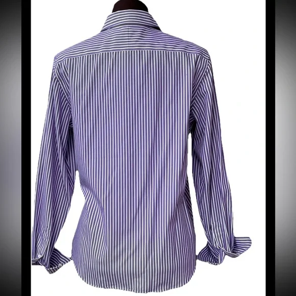 NWOT RALPH LAUREN sM ‘Non Iron’ purple striped shirt-silky hi thread ct cotton - Picture 2 of 6